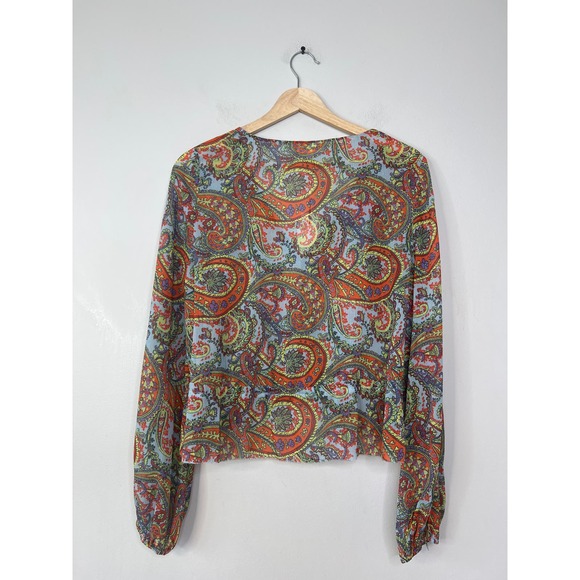 NWT L'agence Pixie Bohemian Long Sleeve Paisley Print Crepe De Chine Blouse Red - Picture 7 of 8